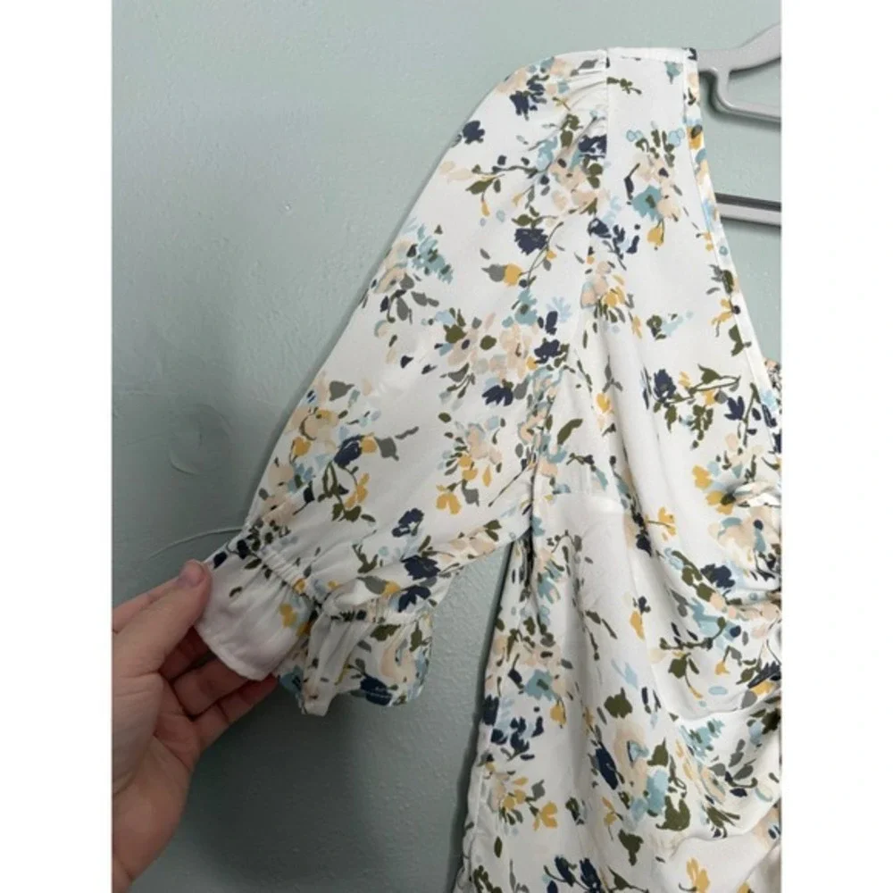 Abercrombie & Fitch green and yellow‎ floral print rouched boho Gypsy blouse